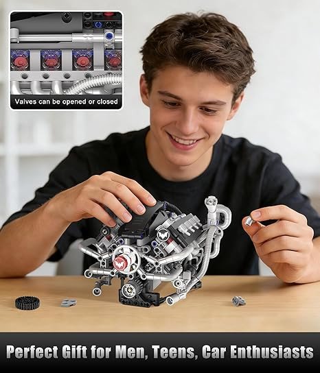 Mini V8 Engine Model Kit That Runs, 770PCS Motorized Building Set for Adults with Lights, STEM Construction Engineering Toy, DIY Project Gift for Men and Teens