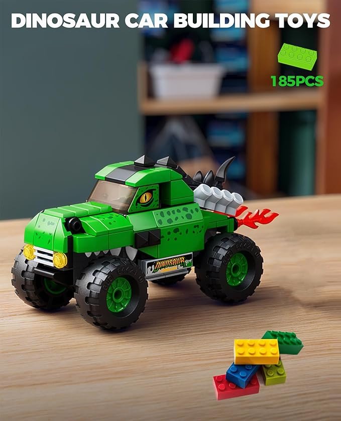 City Dinosaur Truck Off-Road Building Toys, Creative Birthday Gift Idea Playset, Monster Truck Fun Toys Building Blocks Set (185PCS)