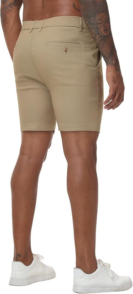 ZKMAN Men's 7" Slim Fit Performance Stretch Skinny Tapered Dress Chino Shorts Expandable Waist Lightweight Casual Short