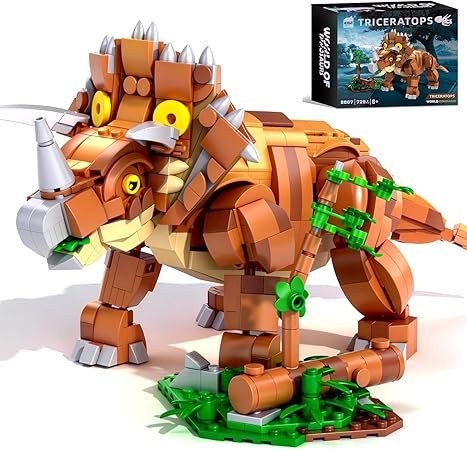 MENTOJOY Dinosaur Building Blocks Set - 729 Pcs Triceratops STEM Toy with Movable Parts, Educational Gift for Boys Ages 8-12
