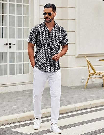 COOFANDY Mens Short Sleeve Casual Button Down Shirts Summer Untucked Dress Shirts with Pocket