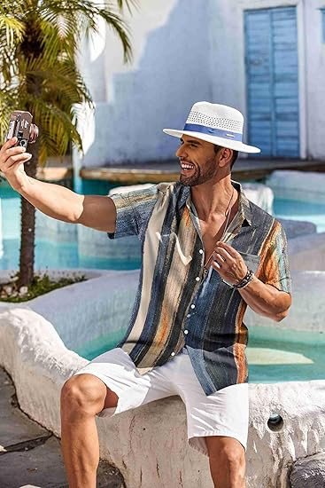 COOFANDY Men's Hawaiian Shirt Short Sleeve Floral Button Down Shirts Tropical Holiday Beach Shirts