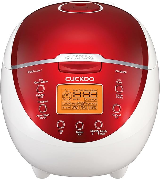 CUCKOO Micom Rice Cooker 6 Cup Uncooked / 12 Cup Cooked, Fuzzy Logic Rice Maker with Delay Timer & Keep Warm Setting, Versatile Food Steamer for Cooking, Non-Stick Inner Pot, Red (CR-0655F)