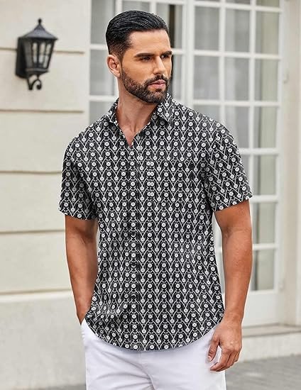 COOFANDY Mens Short Sleeve Casual Button Down Shirts Summer Untucked Dress Shirts with Pocket