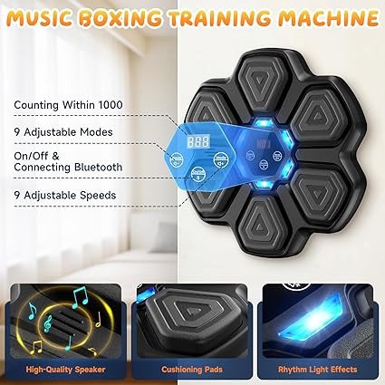 TGLLM Music Boxing Machine, Interactive Punching Trainer with Boxing Gloves, Large Size Wall Mounted Electronic Boxing Target for Adult Kids, 9 Modes & 9 Speeds