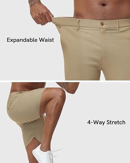 ZKMAN Men's 7" Slim Fit Performance Stretch Skinny Tapered Dress Chino Shorts Expandable Waist Lightweight Casual Short