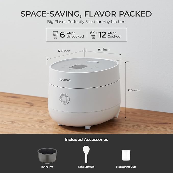 CUCKOO Micom Rice Cooker 6-Cup Uncooked / 12-Cup Cooked with Nonstick Inner Pot, Versatile Rice Maker with 9 Menu Options, Fuzzy Logic Technology, Auto Clean, Quick Rice Mode, White (CR-0675FW)