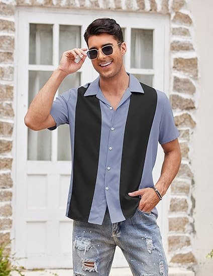 COOFANDY Men's Vintage Bowling Shirt Short Sleeve Button Down Summer Cuba Beach Shirts