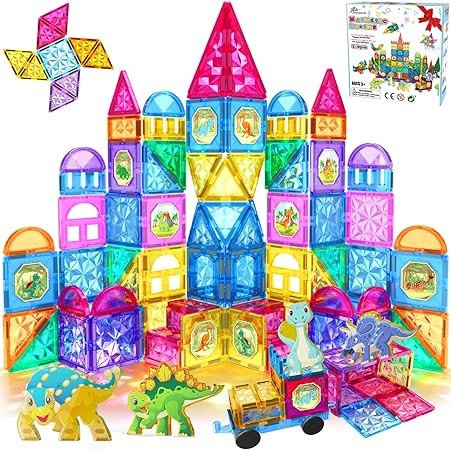 Jasonwell 110PCS Magnetic Tiles Building Blocks Set for Boys Girls Preschool Educational Magnet Construction Kit Stacking STEM Toys Christmas Birthday Gifts for Kids Toddlers 3 4 5 6 7 8 9 + Year Old