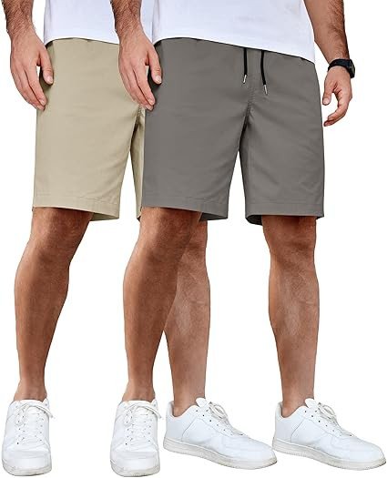 COOFANDY Men's Casual Shorts Cotton Elastic Waist Drawstring Shorts Lightweight Summer Beach Shorts